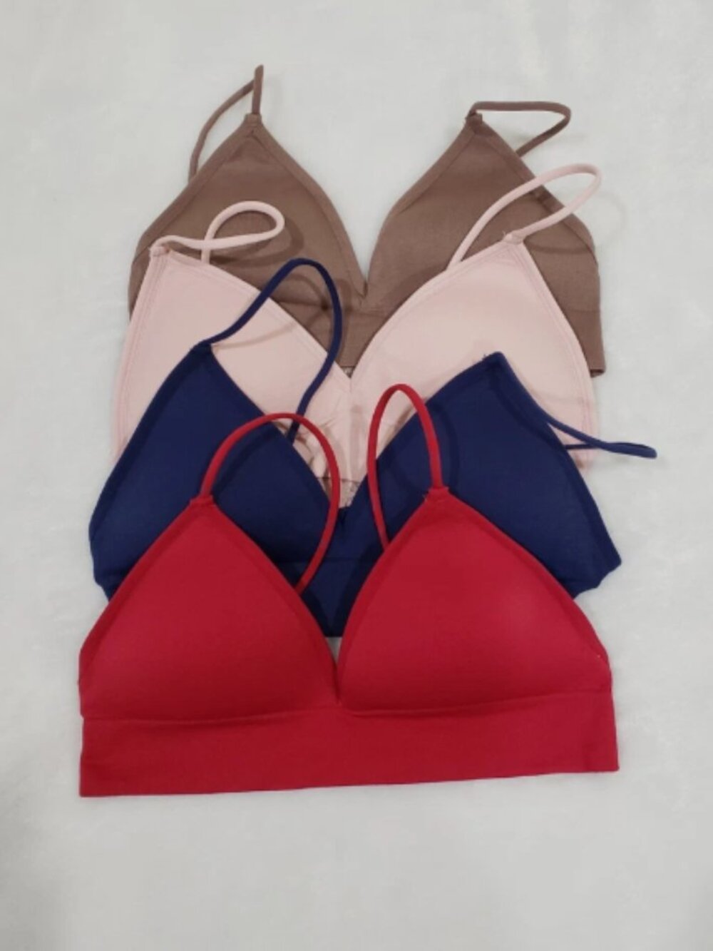 4 Bralettes Women Spaghetti Strap Triangle V Neck Padded Wire Free S:32A 32B 34A